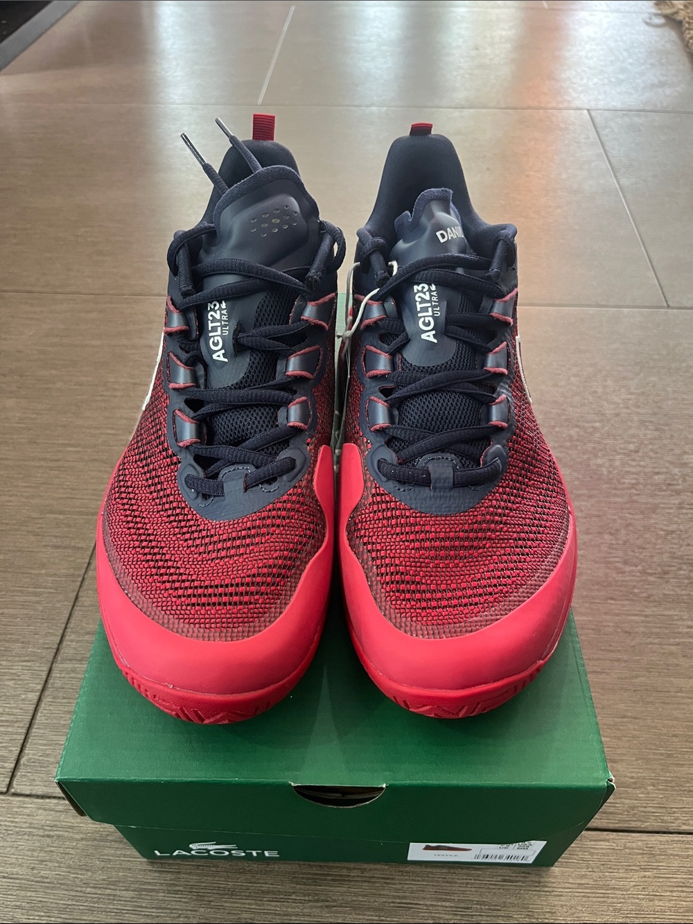Lacoste Men's AG-LT23 Red and Navy Athletic Tennis Court Shoes